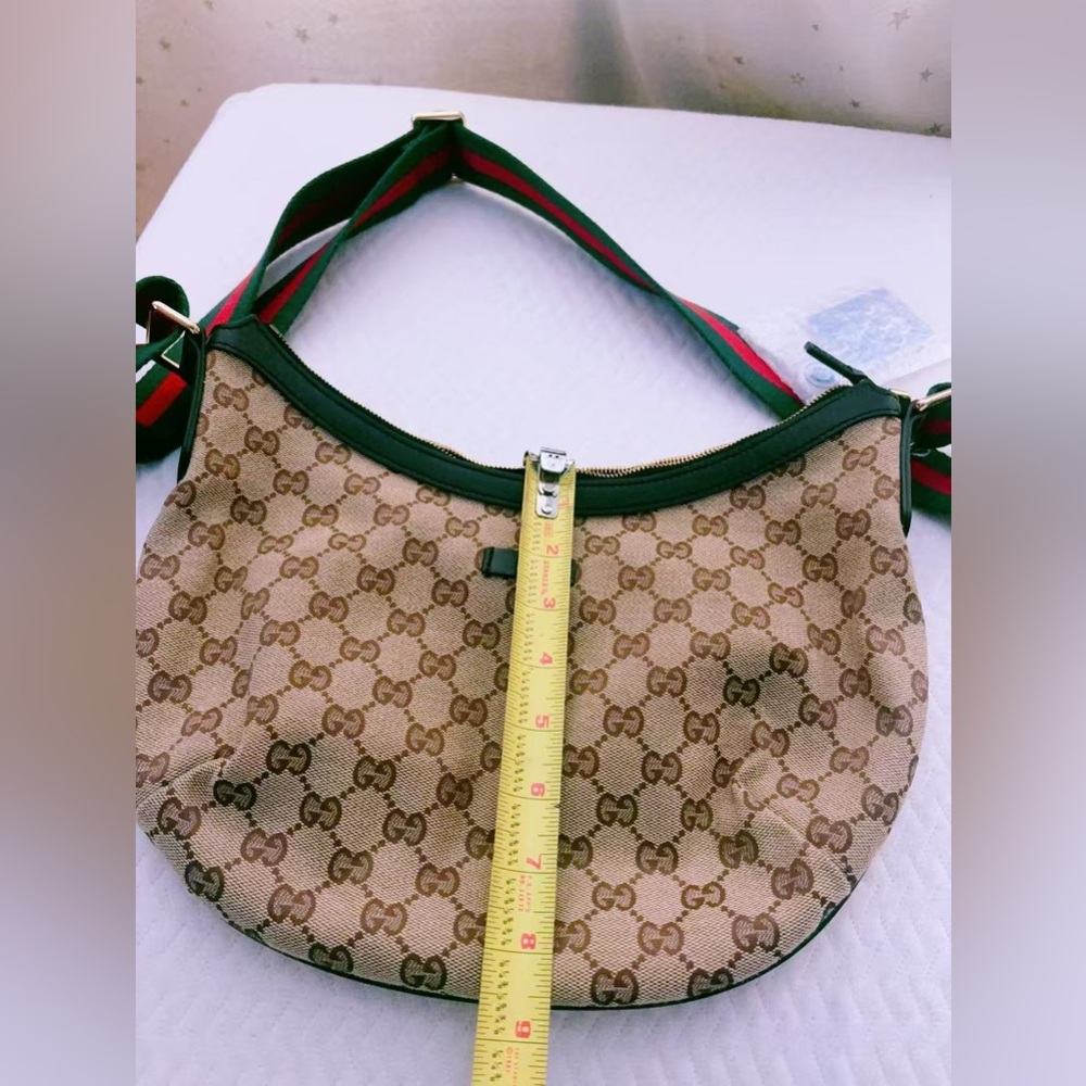 Gucci‎ GG canvas half moon hobo crossbody bag signature red and green web strap - Picture 13 of 16